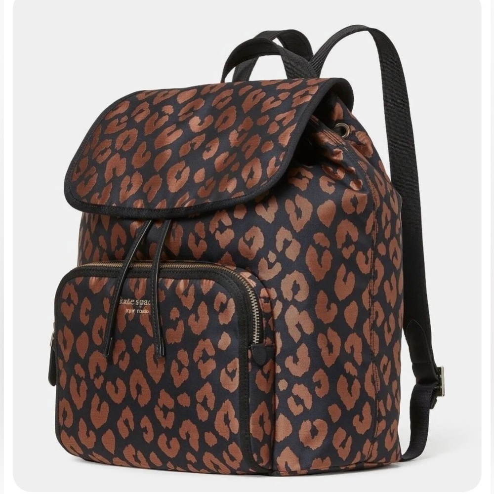 Kate Spade Sam Leopard Nylon Medium Backpack K4463 Cheetah NWT Leopardo $198 FS